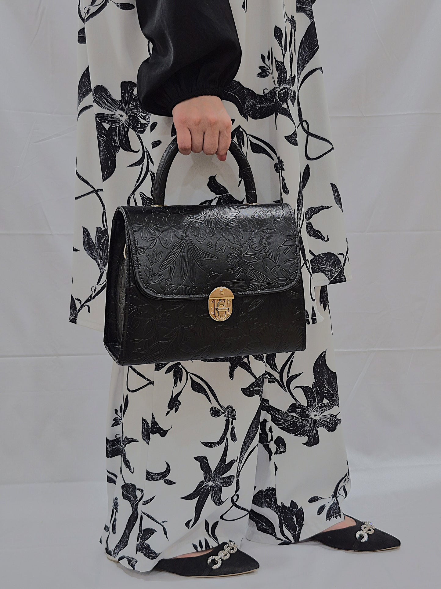 Black Flora Satchel